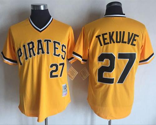 Mitchell And Ness Pirates #27 Kent Tekulve Yellow Throwback Stitched MLB Jersey